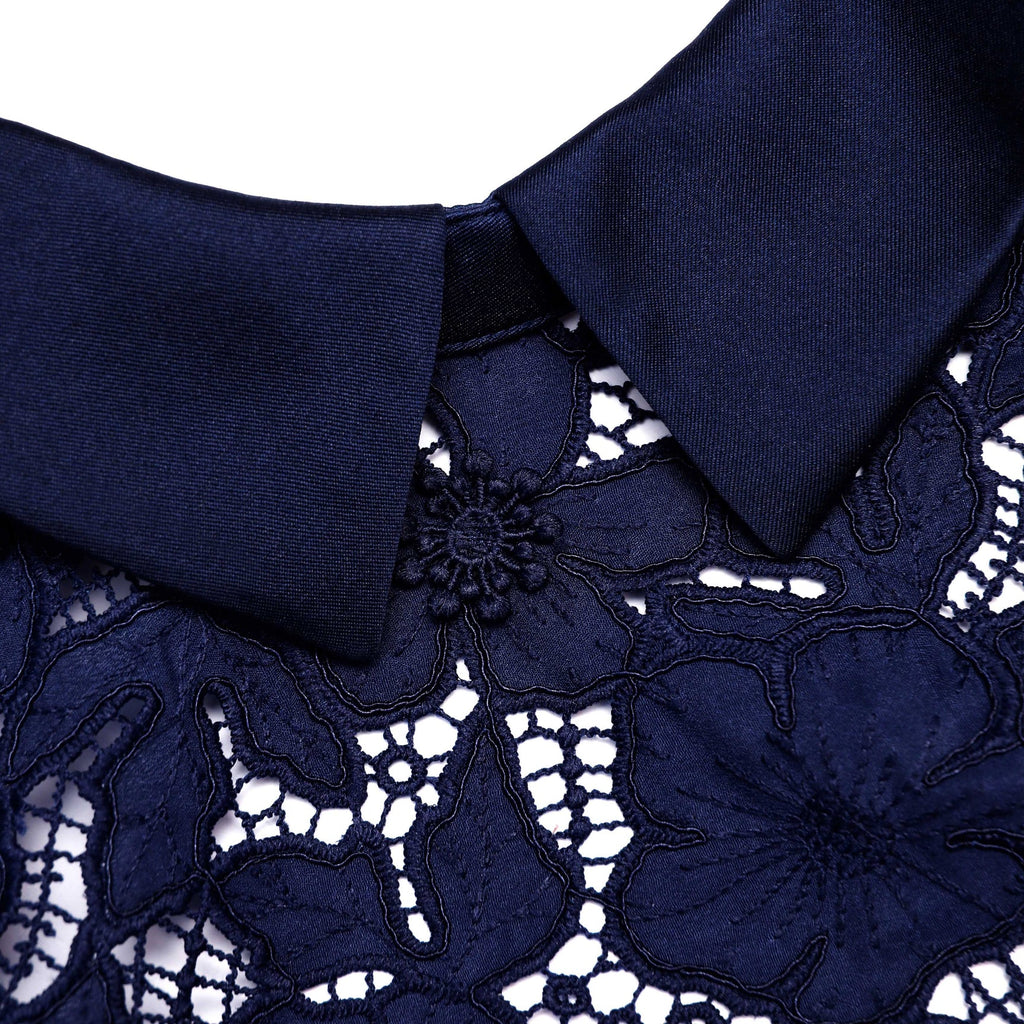 NAVY GUIPURE LACE MIDI DRESS