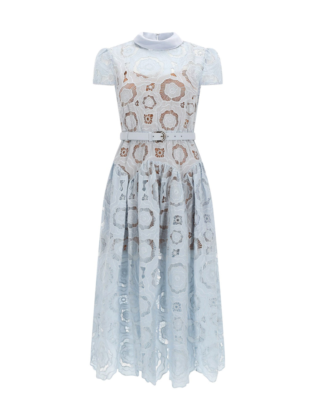 BLUE FLORAL LACE MIDI DRESS