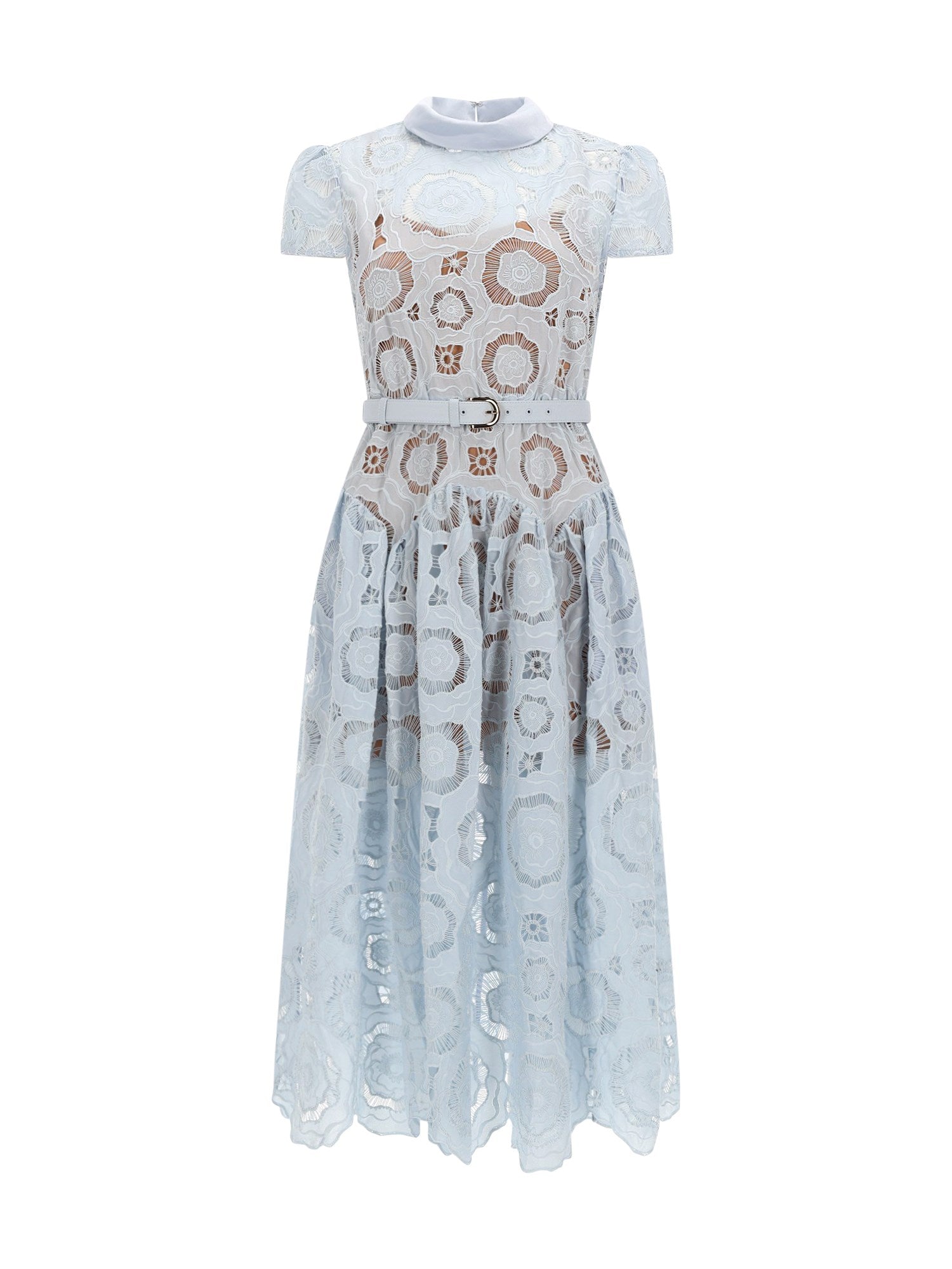 BLUE FLORAL LACE MIDI DRESS