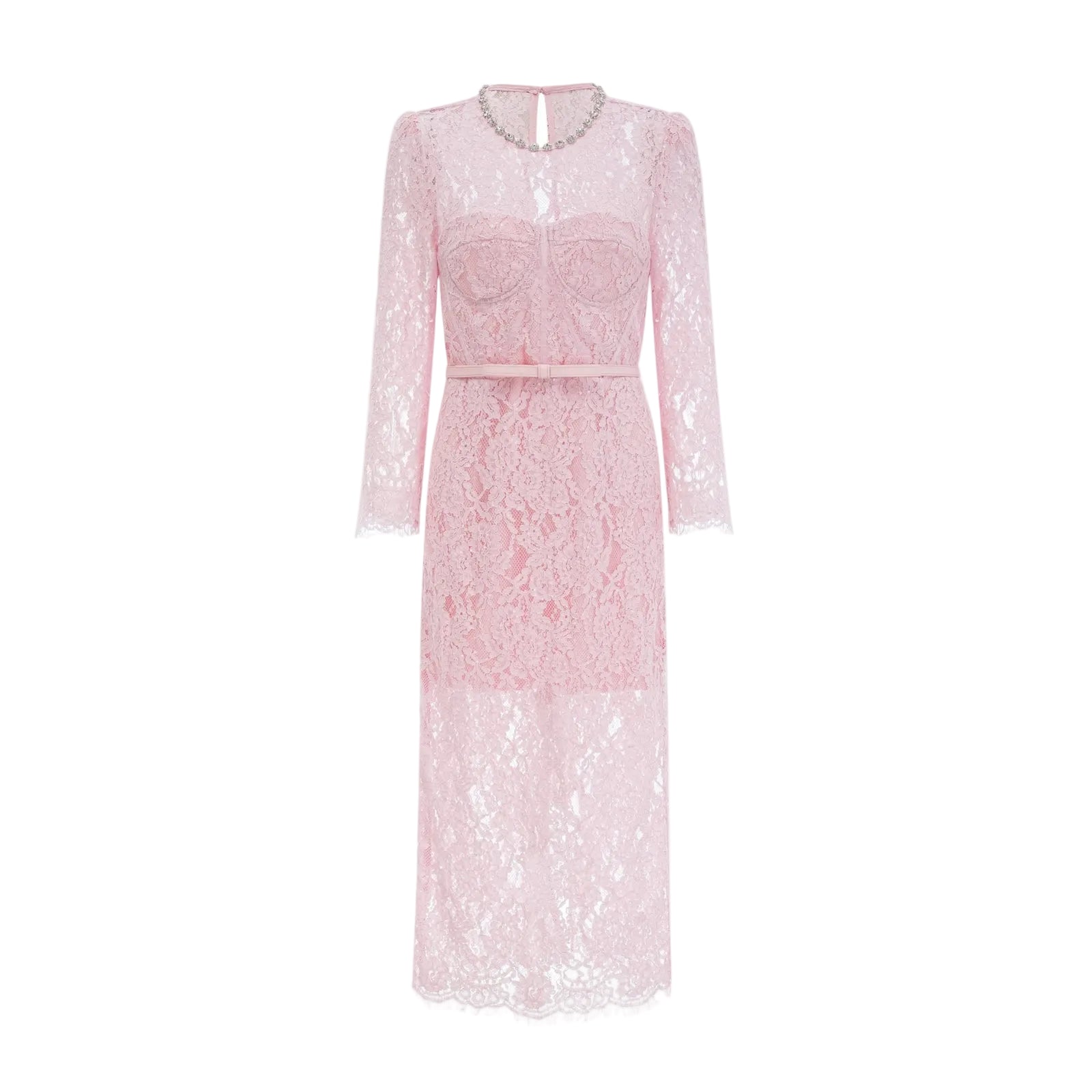 PINK LACE BUSTIER MIDI DRESS