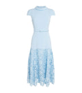 BLUE CREPE LACE MIDI DRESS