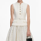 CREAM BOUCLE POLKA DOT MIDI DRESS