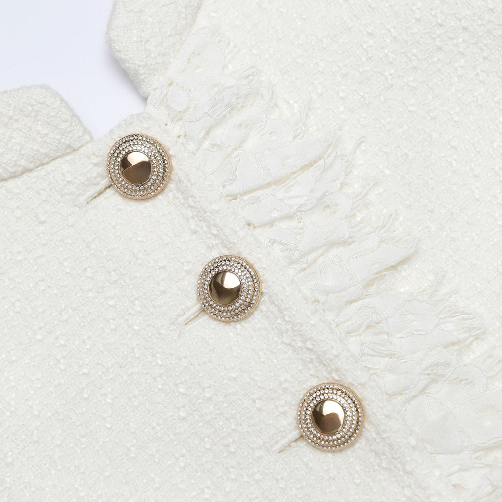 CREAM BOUCLE POLKA DOT MIDI DRESS