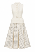 CREAM BOUCLE POLKA DOT MIDI DRESS