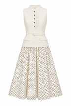CREAM BOUCLE POLKA DOT MIDI DRESS