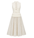 CREAM BOUCLE POLKA DOT MIDI DRESS