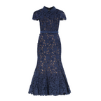 NAVY GUIPURE LACE MIDI DRESS