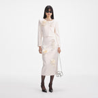 Cream 3D Flower Satin Jacket & skirt