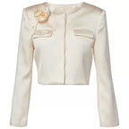 Cream 3D Flower Satin Jacket & skirt