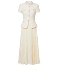 CREAM BOUCLÉ COLLARED MIDI DRESS