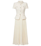 CREAM BOUCLÉ COLLARED MIDI DRESS