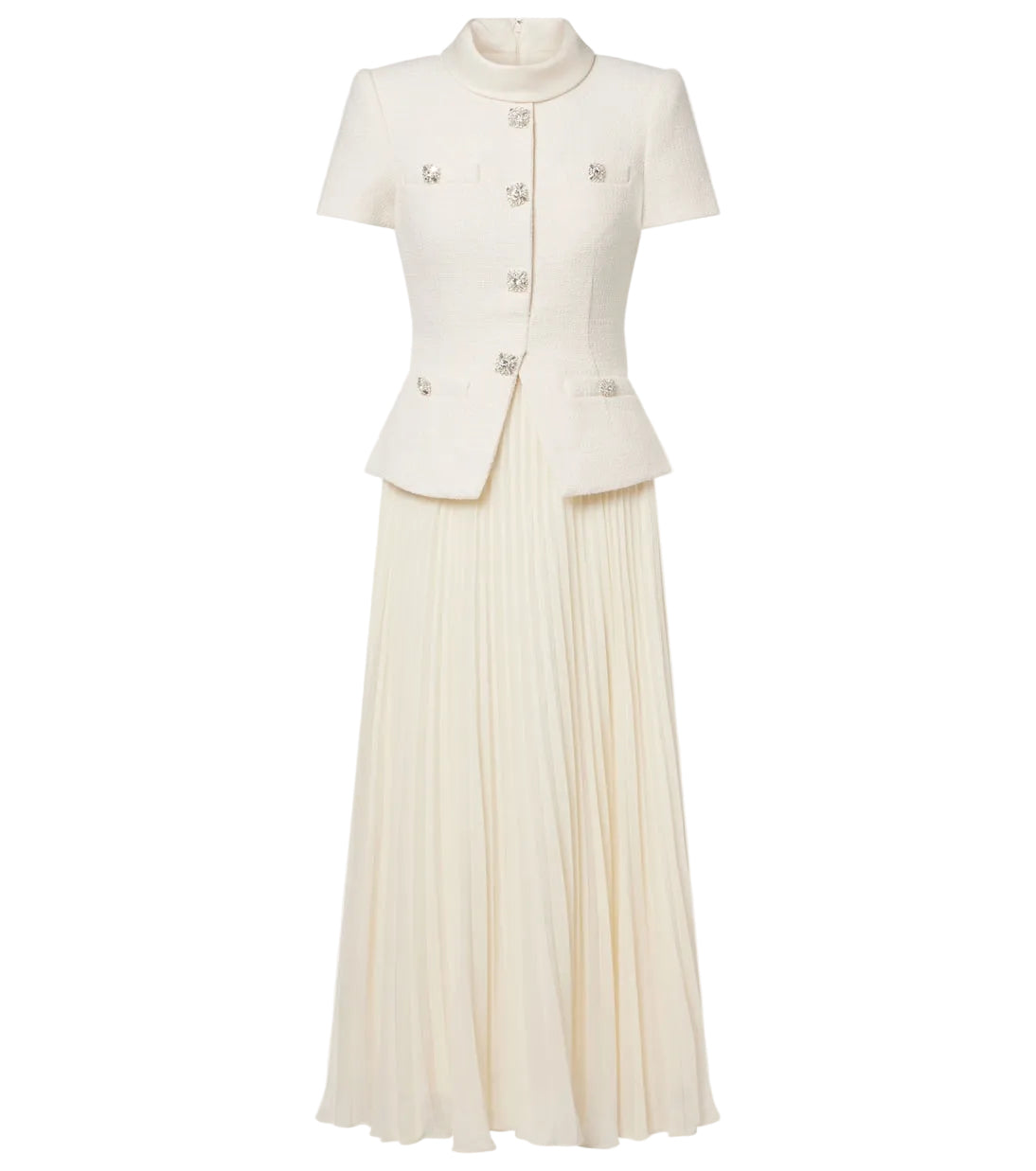 CREAM BOUCLÉ COLLARED MIDI DRESS
