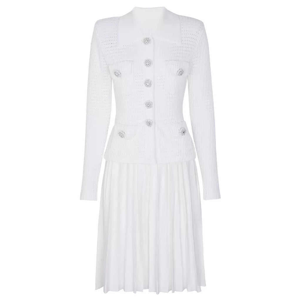 WHITE TAILORED KNIT MINI DRESS