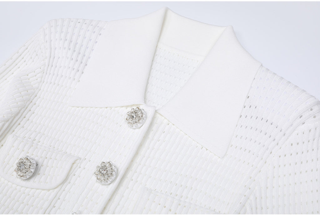 WHITE TAILORED KNIT MINI DRESS