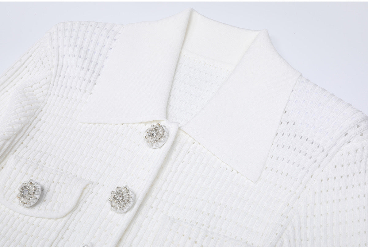 WHITE TAILORED KNIT MINI DRESS
