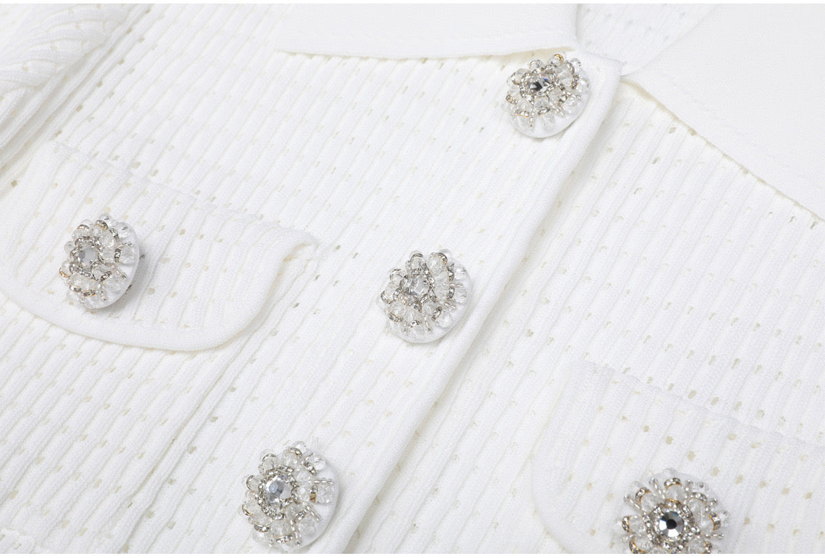 WHITE TAILORED KNIT MINI DRESS