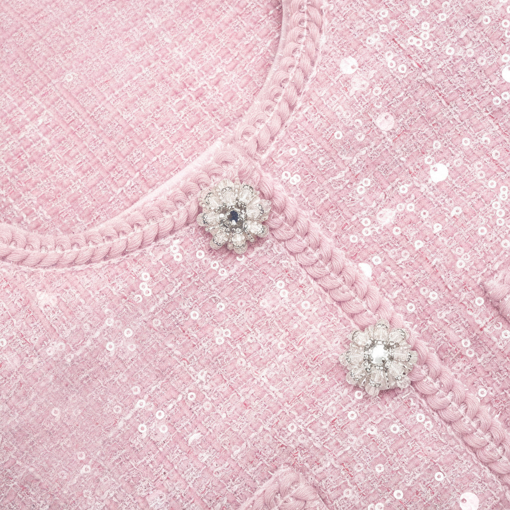 PINK BOUCLÉ SEQUIN MIDI DRESS
