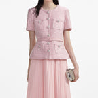 PINK BOUCLÉ SEQUIN MIDI DRESS