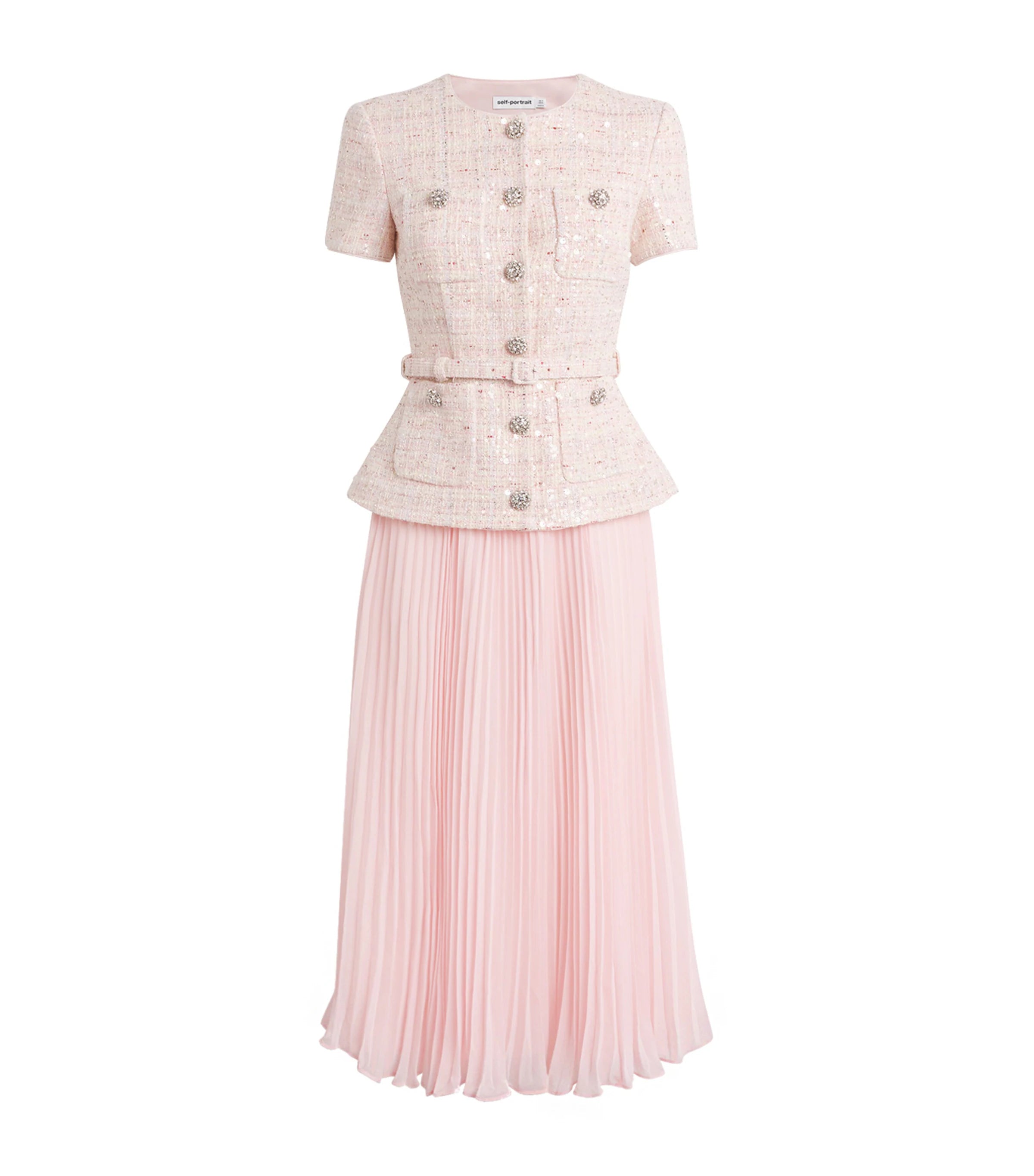 PINK BOUCLÉ SEQUIN MIDI DRESS