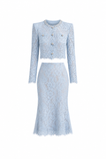 BLUE LACE EMBELLISHED TOP AND MIDI SKIRT