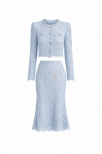 BLUE LACE EMBELLISHED TOP AND MIDI SKIRT