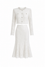 WHITE LACE EMBELLISHED TOP AND MIDI SKIRT