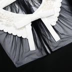 BLACK CREPE BOW COLLAR MIDI DRESS