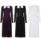OPEN-KNIT DRESS WITH PLEATED MIDI SKIRT