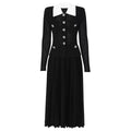 OPEN-KNIT DRESS WITH PLEATED MIDI SKIRT