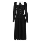 OPEN-KNIT DRESS WITH PLEATED MIDI SKIRT